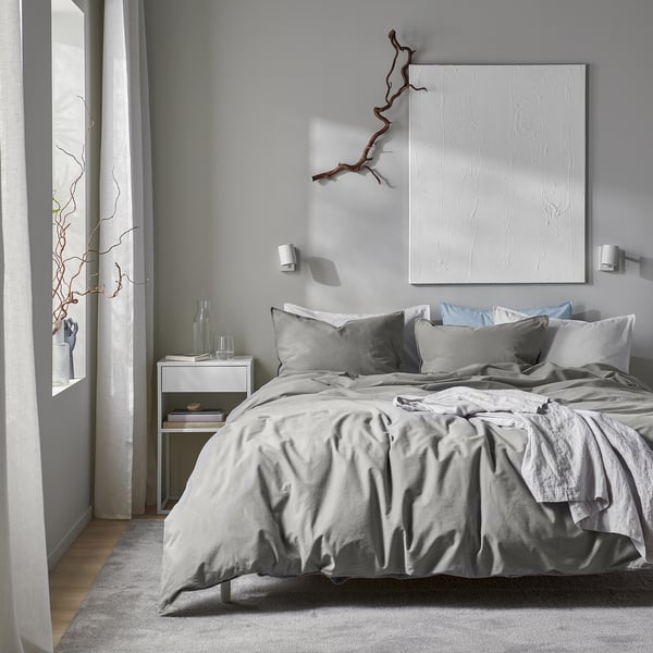 ÄNGSLILJA Copripiumino e 2 federe, grigio, 240x220/50x60 cm