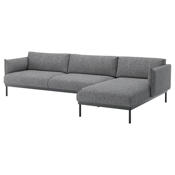 ÄPPLARYD Divano a 4 posti con chaise-longue, Lejde grigio/nero
