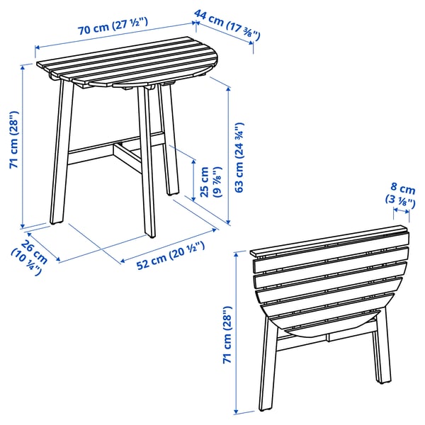 ASKHOLMEN Tavolo parete/1sedia pieghev estern, marrone scuro, 70x44 cm