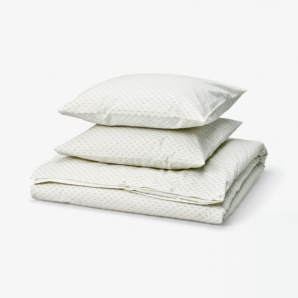 BANDKNIPPE Copripiumino e 2 federe, bianco/verde, 240x220/50x60 cm