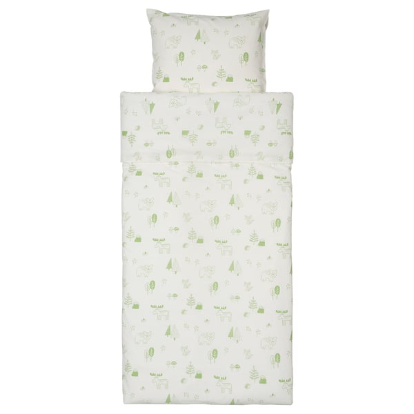 BARNDRÖM Copripiumino e federa, bianco verde/bosco, 150x200/50x60 cm