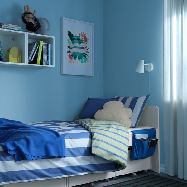 BARNDRÖM Copripiumino e federa, blu verde/motivo a righe, 150x200/50x60 cm