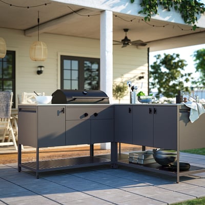 BÅTSKÄR Cucina ester/BBQ carbon/elem lavel, grigio scuro, 180x180 cm
