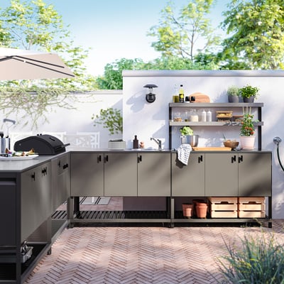 BÅTSKÄR Cucina ester/BBQ carbon/elem lavel, grigio scuro, 300x300 cm