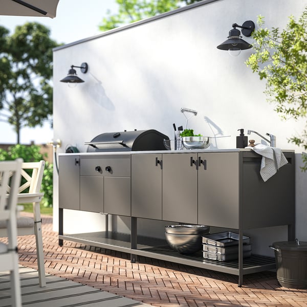 BÅTSKÄR Cucina ester/BBQ carbon/elem lavel, grigio scuro, 240x60 cm