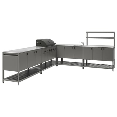 BÅTSKÄR Cucina ester/BBQ carbon/elem lavel, grigio scuro, 300x300 cm