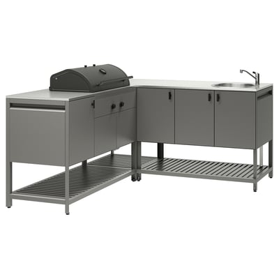 BÅTSKÄR Cucina ester/BBQ carbon/elem lavel, grigio scuro, 180x180 cm