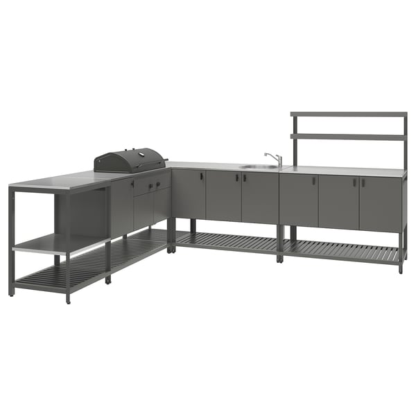 BÅTSKÄR Cucina ester/BBQ carbon/elem lavel, grigio scuro, 240x300 cm