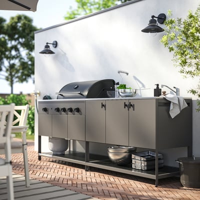 BÅTSKÄR Cucina esterno/BBQ gas/elem lavello, grigio scuro, 240x60 cm