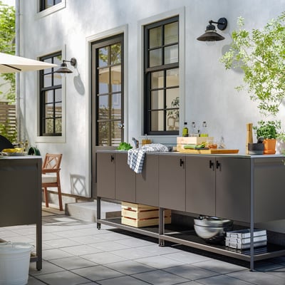 BÅTSKÄR Cucina esterno con elemento lavello, grigio scuro, 240x60 cm