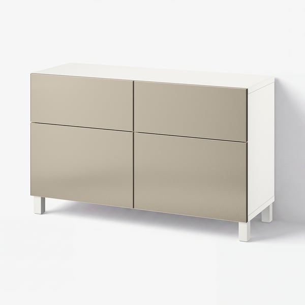 BESTÅ Combinazione + ante/cassetti, bianco/Riksviken/Stubbarp effetto bronzo chiaro, 120x42x74 cm