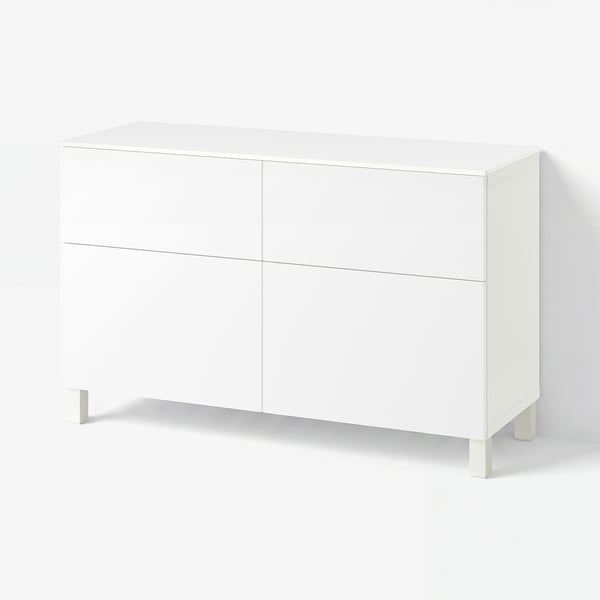 BESTÅ Combinazione + ante/cassetti, bianco/Selsviken/Stubbarp bianco, 120x42x75 cm