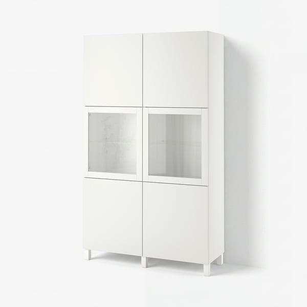 BESTÅ Combinazione con ante a vetro, bianco Valviken/Sindvik vetro trasparente bianco, 120x42x202 cm