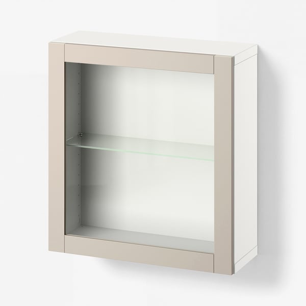 BESTÅ Combinazione di mobili da parete, bianco/Sindvik grigio chiaro/beige, 60x22x64 cm