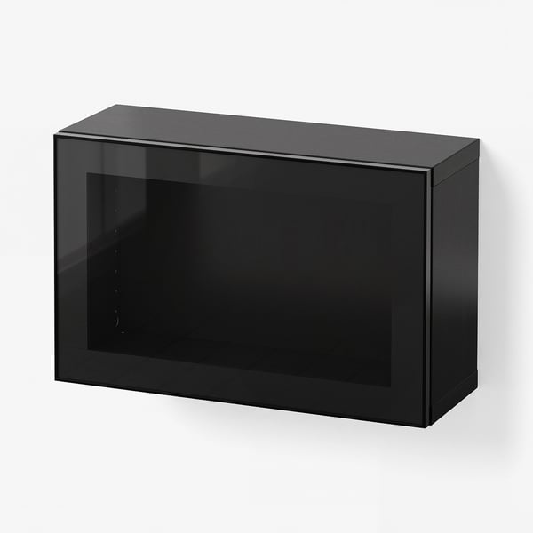 BESTÅ Combinazione di mobili da parete, marrone-nero Glassvik/nero vetro trasparente, 60x22x38 cm