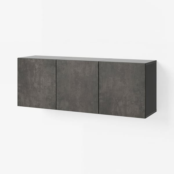 BESTÅ Combinazione di mobili da parete, marrone-nero/Kallviken effetto cemento, 180x42x64 cm