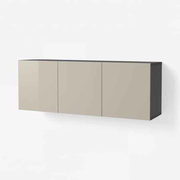 BESTÅ Combinazione di mobili da parete, marrone-nero/Selsviken lucido/beige, 180x42x64 cm