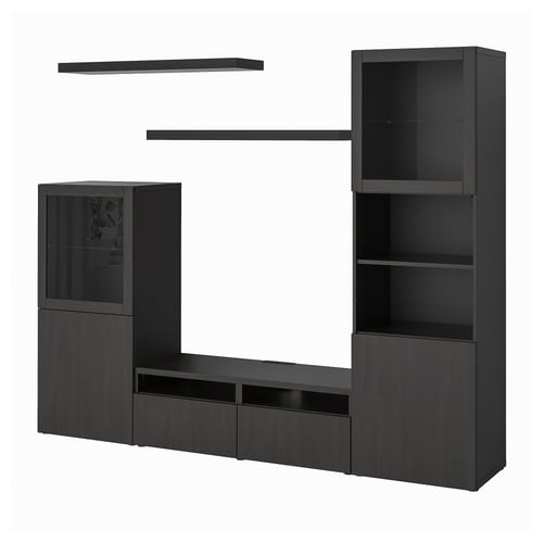 BESTÅ / LACK Combinazione per TV, marrone-nero, 240x42x193 cm
