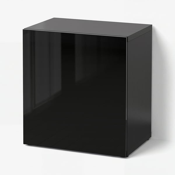 BESTÅ Mobile con anta, marrone-nero/Selsviken lucido/nero, 60x42x64 cm