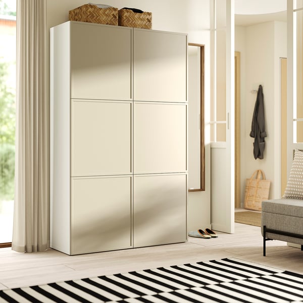 BESTÅ Mobile con ante, bianco/Krukmakare beige, 120x42x193 cm