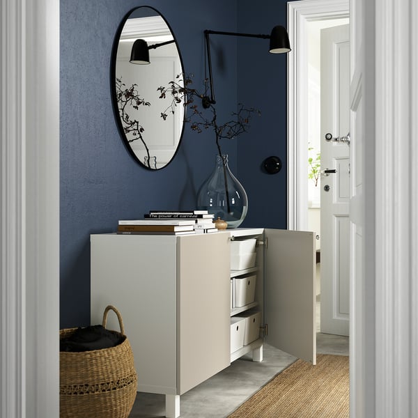 BESTÅ Mobile con ante, bianco/Lappviken/Stubbarp grigio chiaro-beige, 120x42x74 cm
