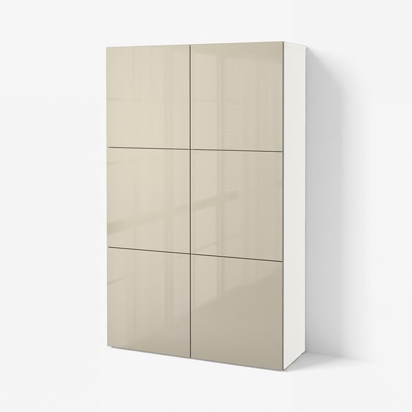 BESTÅ Mobile con ante, bianco/Selsviken lucido/beige, 120x42x193 cm