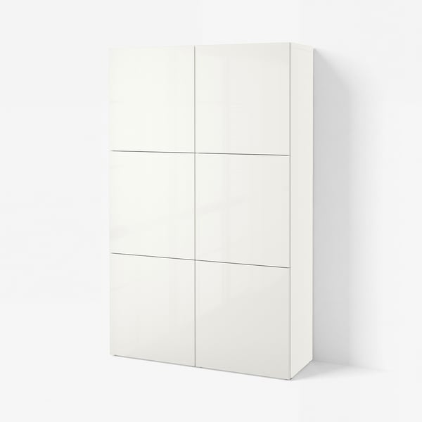 BESTÅ Mobile con ante, bianco/Selsviken lucido/bianco, 120x42x193 cm