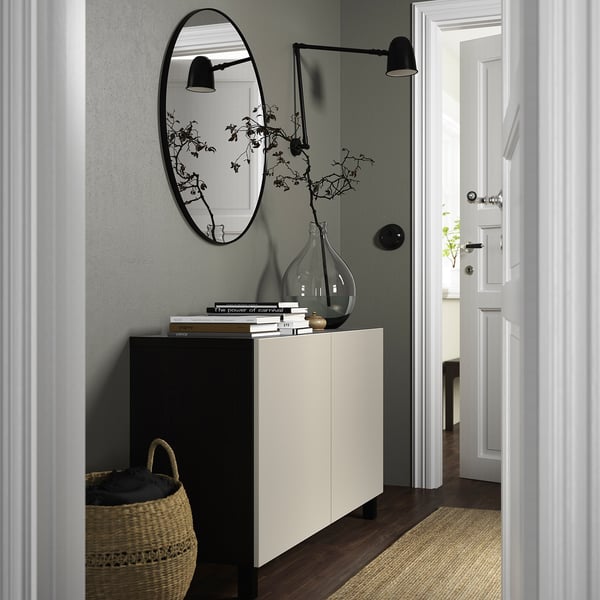 BESTÅ Mobile con ante, marrone-nero/Lappviken/Stubbarp grigio chiaro-beige, 120x42x74 cm