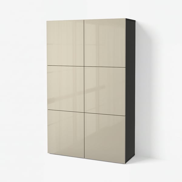 BESTÅ Mobile con ante, marrone-nero/Selsviken lucido/beige, 120x42x193 cm