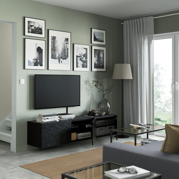 BESTÅ Mobile TV con ante, marrone-nero/Laxviken nero, 180x42x38 cm