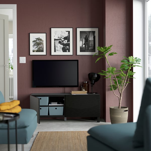 BESTÅ Mobile TV con ante, marrone-nero/Laxviken/Stubbarp nero, 120x42x48 cm