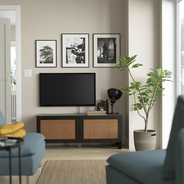 BESTÅ Mobile TV con ante, marrone-nero/Studsviken/Stubbarp marrone scuro, 120x42x48 cm