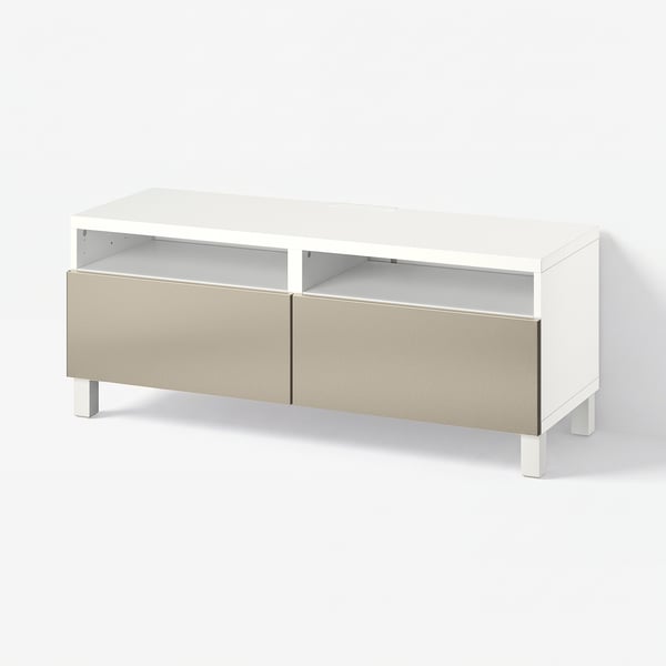 BESTÅ Mobile TV con cassetti, bianco/Riksviken/Stubbarp effetto bronzo chiaro, 120x42x48 cm