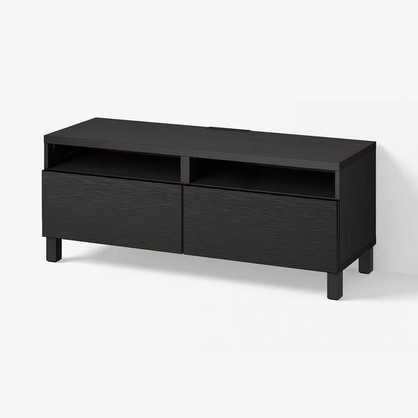 BESTÅ Mobile TV con cassetti, marrone-nero/Laxviken/Stubbarp nero, 120x42x48 cm