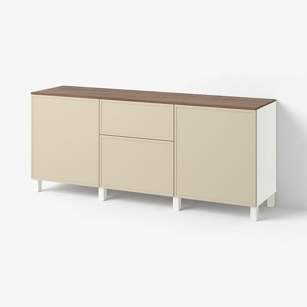 BESTÅ Mobili con cassetti, bianco/Krukmakare beige, 180x42x75 cm