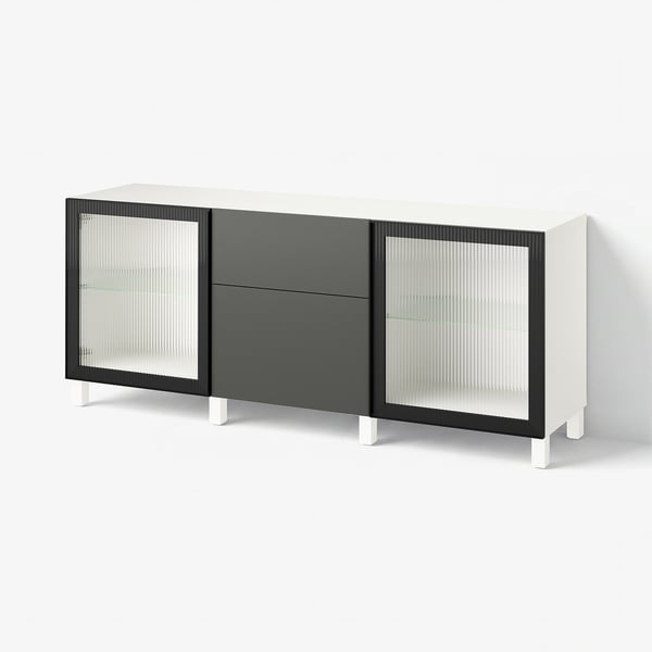 BESTÅ Mobili con cassetti, bianco Lappviken/Stubbarp/Fällsvik antracite, 180x42x74 cm
