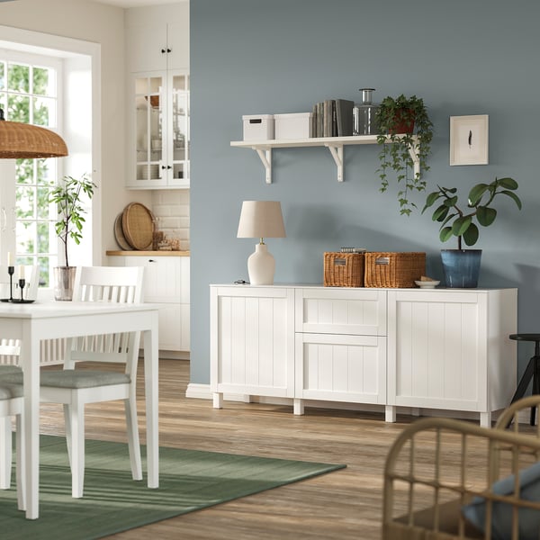 BESTÅ Mobili con cassetti, bianco/Pipmakare bianco, 180x42x75 cm