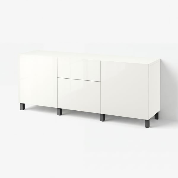 BESTÅ Mobili con cassetti, bianco/Selsviken/Stubbarp grigio scuro, 180x42x74 cm