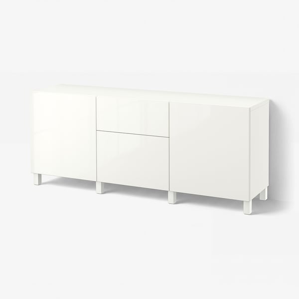 BESTÅ Mobili con cassetti, bianco/Selsviken/Stubbarp lucido/bianco, 180x42x74 cm