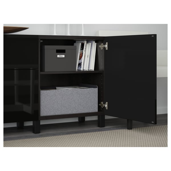 BESTÅ Mobili con cassetti, marrone-nero/Selsviken/Stubbarp lucido/nero, 180x42x74 cm