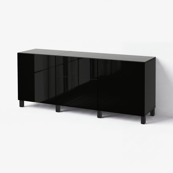 BESTÅ Mobili con cassetti, marrone-nero/Selsviken/Stubbarp lucido/nero, 180x42x74 cm