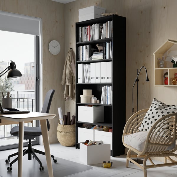 BILLY Libreria, nero effetto rovere, 80x28x202 cm