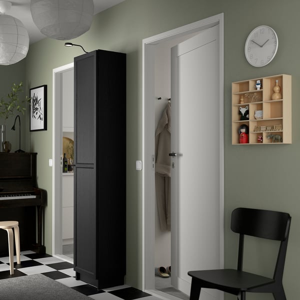 BILLY / OXBERG Libreria con ante, nero effetto rovere, 40x30x202 cm