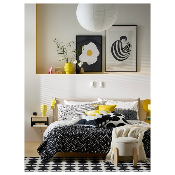 BJÖRKGRÅMAL Copripiumino e 2 federe, nero bianco/a pois, 240x220/50x60 cm