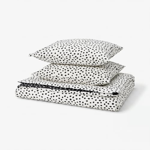 BJÖRKGRÅMAL Copripiumino e 2 federe, nero bianco/a pois, 240x220/50x60 cm