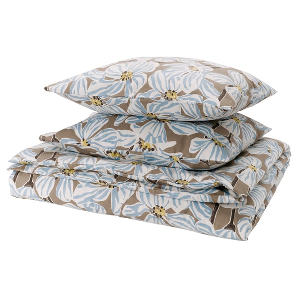 BÖNTRÄD Copripiumino e 2 federe, beige scuro/motivo floreale, 240x220/50x60 cm