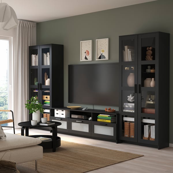 BRIMNES Combinazione TV/ante a vetro, nero, 340x41x190 cm