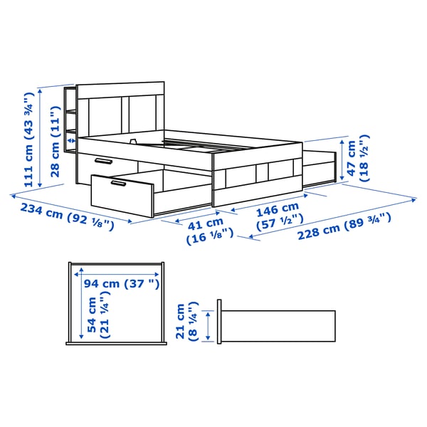 BRIMNES Set camera da letto 2 pezzi, bianco, 140x200 cm