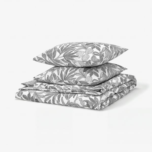 BROKDRACENA Copripiumino e 2 federe, bianco/nero, 240x220/50x60 cm