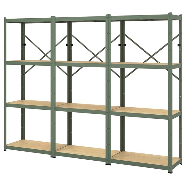 BROR Scaffale, grigio-verde/compensato di pino, 254x40x190 cm
